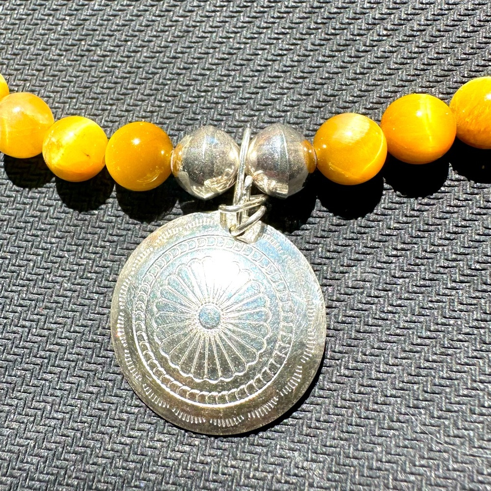 Hand Crafted ”One of a Kind” Blond Tiger Eye Concho & Sterling Solver Necklace - Picture 2 of 3
